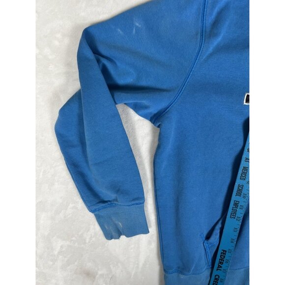Vintage Nike Hoodie Sweatshirt Size L Blue Embroidered Spell Out Y2K Stain Faded - Picture 8 of 12